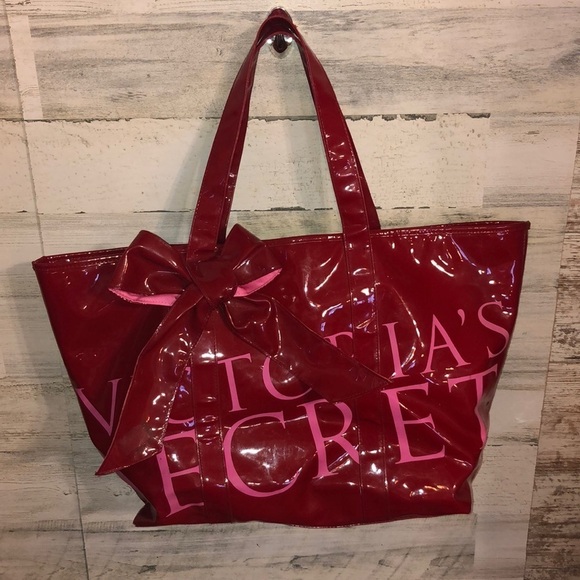 Victoria's Secret Handbags - Victoria secret red and pink big bow tote bag travel bag beach bag weeke…